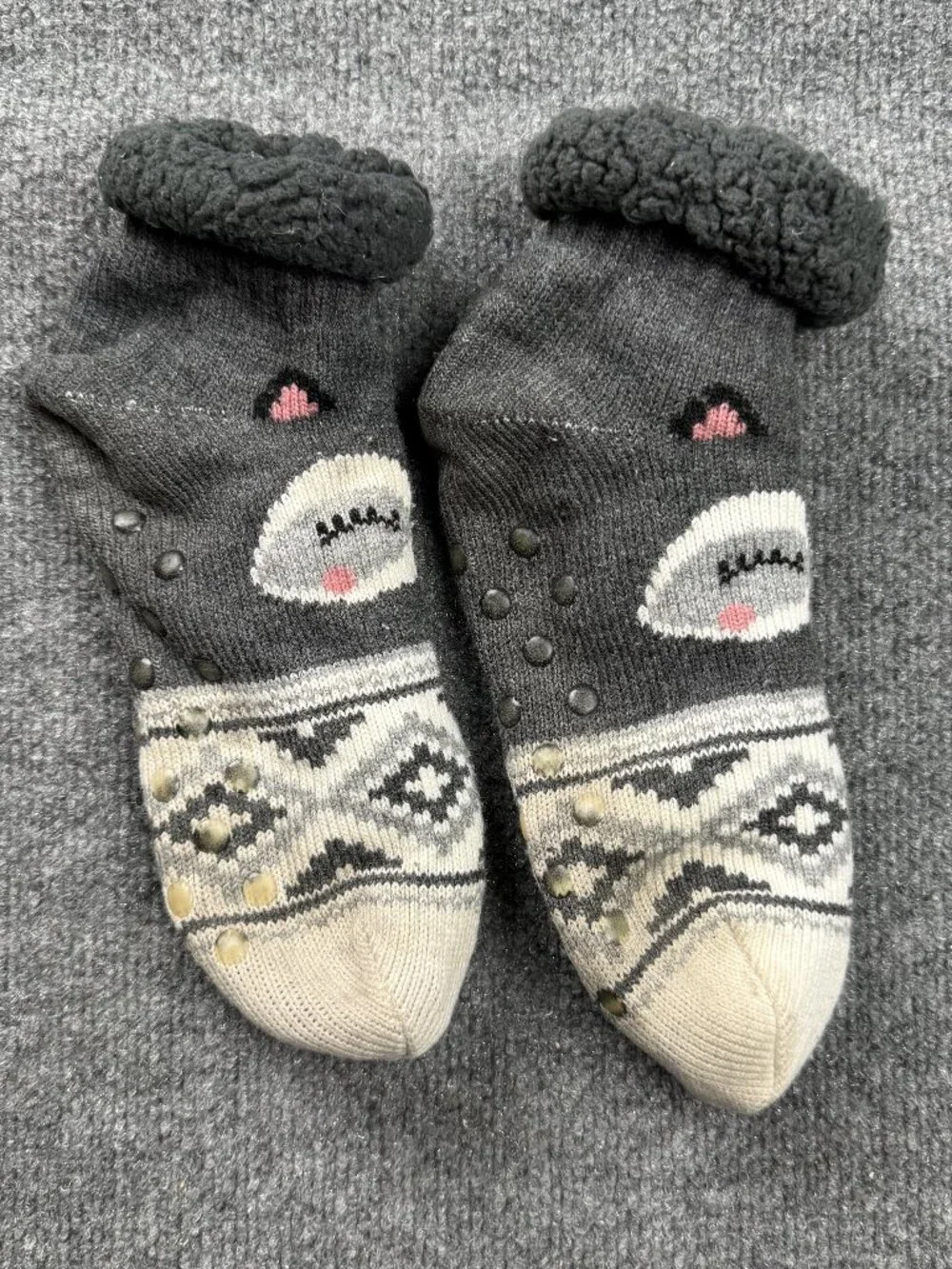 Kids/Youth Patterned Animal Face Slipper Socks with Grip Soles Size 3-4